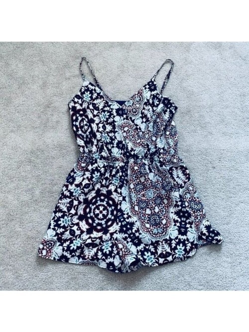 1. State Womens Small S Bohemian Print Romper Shorts Elasticized Waist